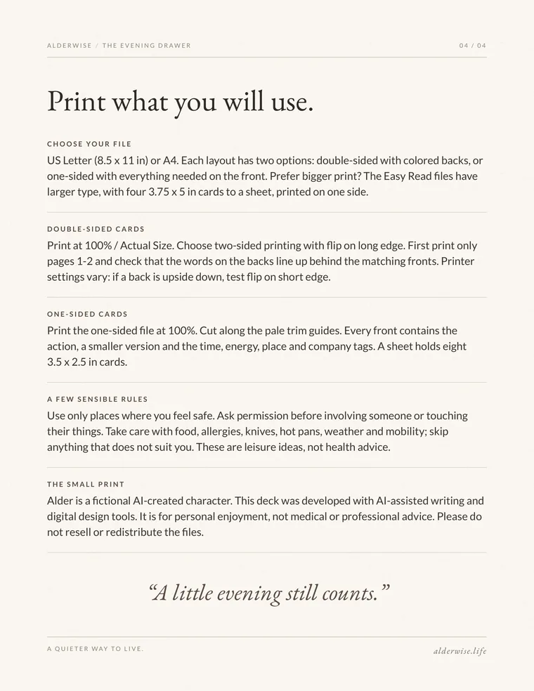 Card deck guide page 4 of 4: print what you will use.