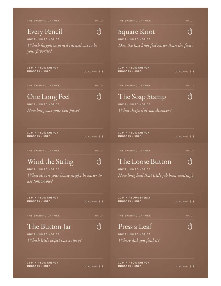 Card sheet 1 of 17, backs: one thing to notice on each card.